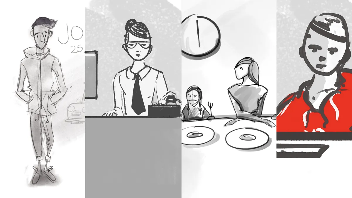Hand-drawn DoorDash storyboard sketches