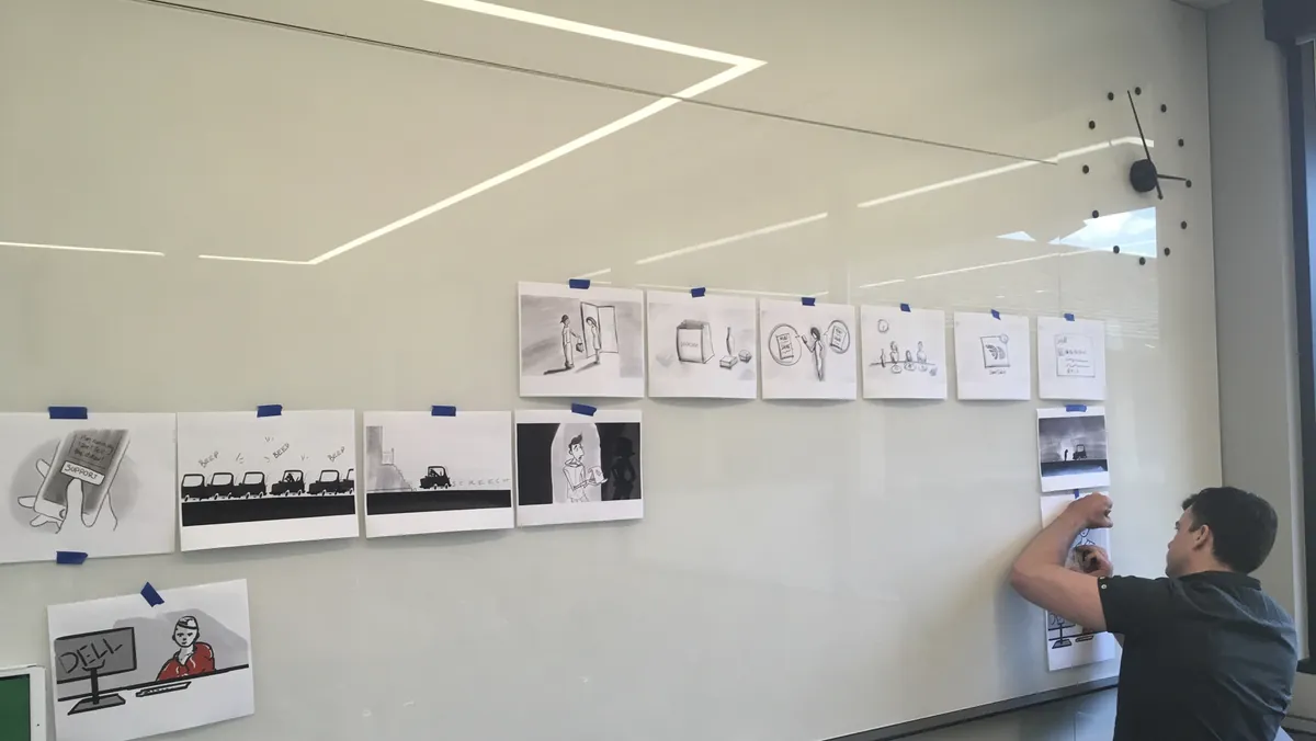 DoorDash story cards arranged across a glass wall